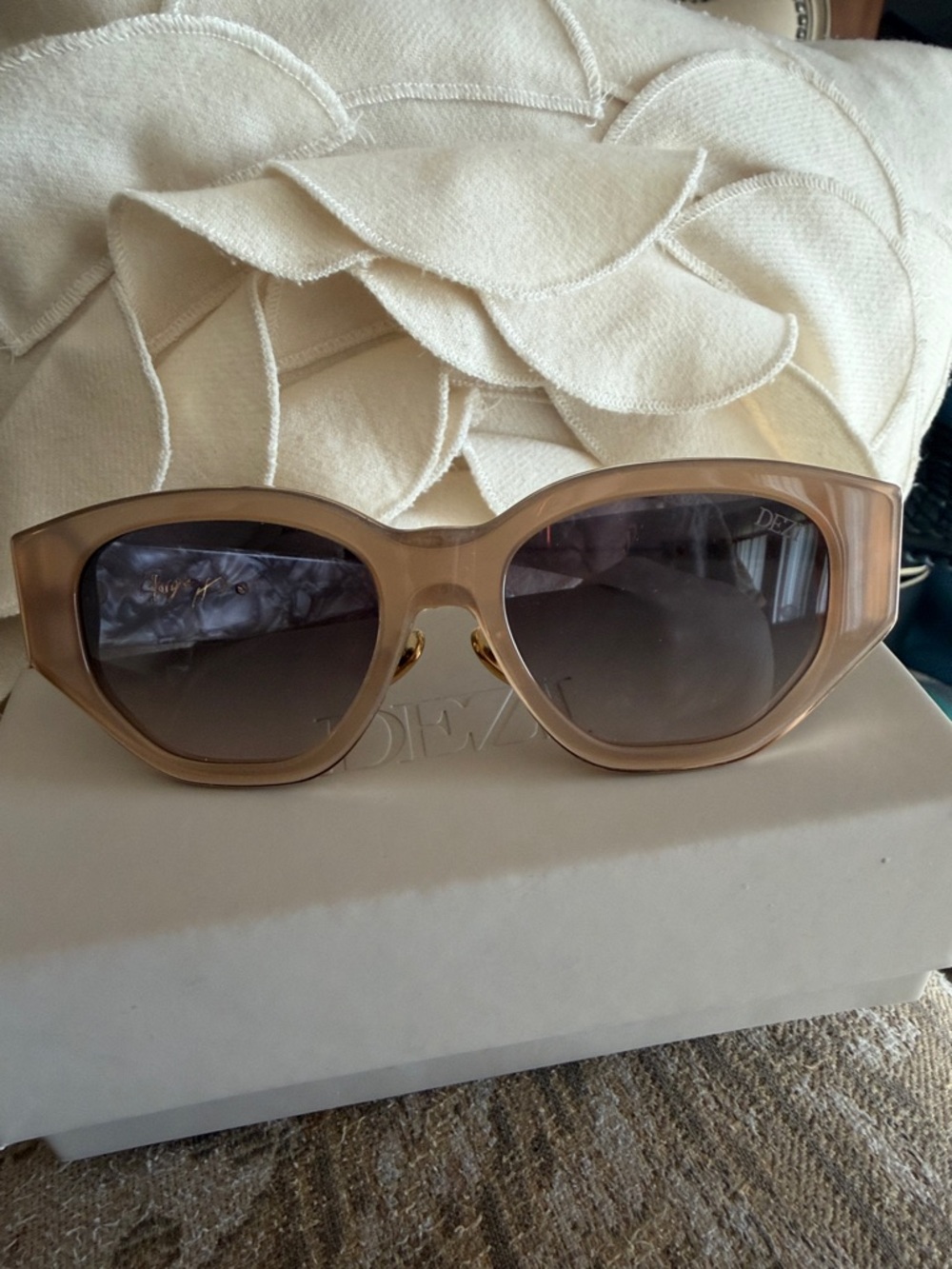 Pearl Beige Cat-Eye sunglasses with smokey lens brand new with box